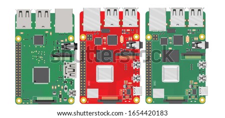 Raspberry Pi 3 and Raspberry Pi 4 top view illustration, electronics diy board 