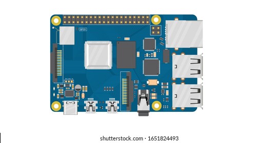 Raspberry Pi 4 Model B, electronics board top view illustration 