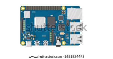 Raspberry Pi 4 Model B, electronics board top view illustration 