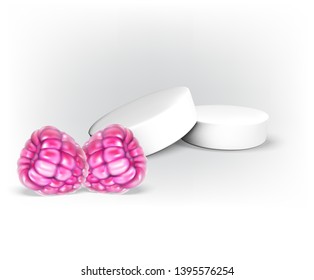 raspberry pills lozenges lozenges illustration vector icon