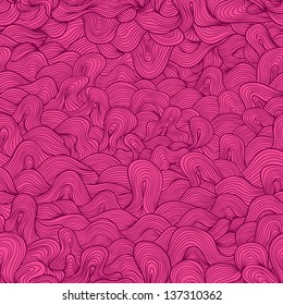 Raspberry pink colored abstract wavy doodle vector seamless pattern