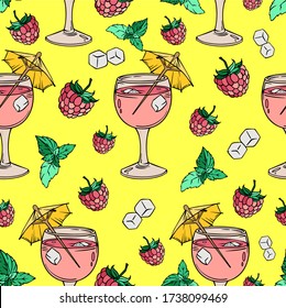 Raspberry pink milkshake , seamless background