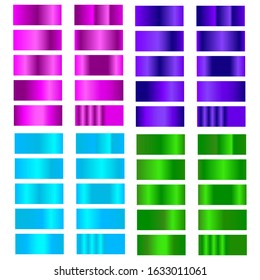 Raspberry, purple, blue, green gradient.Collection of colorful gradients with  glossy metal texture for design of covers, banners, posters and other creative projects.