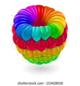 Raspberry in rainbow colors isolated on white.