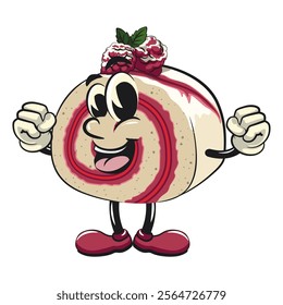 raspberry roll cake cute cartoon isolated vector illustration character mascot be strong, work of hand drawn