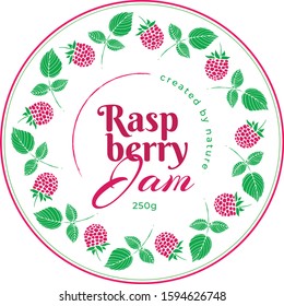 Raspberry round label on a white background