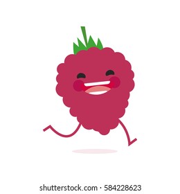 Raspberry (Rubus idaeus) with cute face. Illustration funny and healthy food cartoon. Isolated