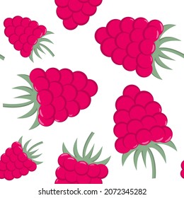 Raspberry seamless pattern. Background with bright garden berries. Template for wallpaper, packaging, product and fabric design, vector illustration.