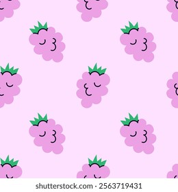 Raspberry Seamless Pattern. Hand drawn fruit background with falling fresh berries. Juicy and playful repeat vector illustration