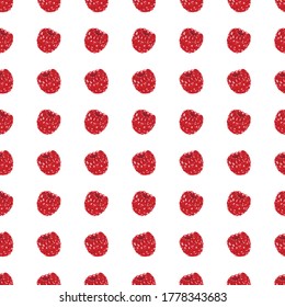 Raspberry seamless pattern. Red Berry Digital Paper, Scrapbook Paper. Razz and Leaves Drawing. Background design for sweets and pastries filled with raspberry, dessert menu, health care products.