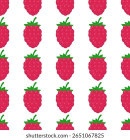 Raspberry seamless pattern. Summer berries vector background.  Vector template for textile, fabric, wallpaper, wrapping paper, etc