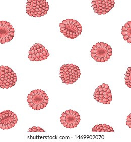 Raspberry seamless pattern. White background. Cartoon style. Summer berries. Vector illustration. Hand drawn.