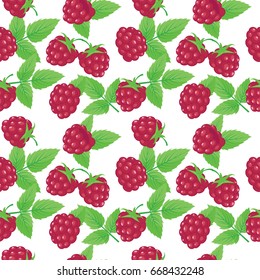 Raspberry seamless vector pattern. Can be used in web design, printed on fabric/paper, as a background, or as an element in a composition.