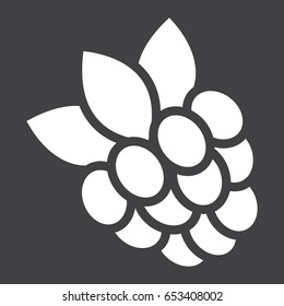 Raspberry solid icon, fruit and diet, vector graphics, a glyph pattern on a black background, eps 10.