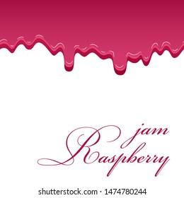 Raspberry sweet jam 3D Realistic liquid seamless pattern isolated white background. Jelly berry confiture. Strawberry melt candy syrup. Pink raspberry berry sauce dripping dessert Vector illustration