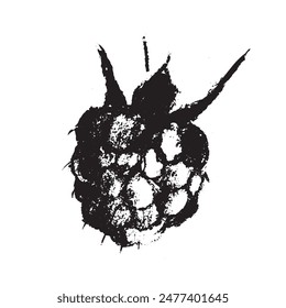Raspberry symbol, raspberries illustration. Vector monochrome drawing of raspberries or blackberries drawn. Red berry icon for confectionery packaging. Blackberry sketch. Mulberry sign.