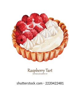Raspberry tart watercolor vector element design great for cards, banners, headers, party posters or decorate your artwork.