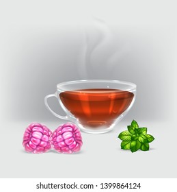 raspberry tea hot cup illustration vector