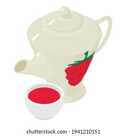 Icono de té de frambuesa. Icométrica ilustración del icono vectorial del té de frambuesa para web