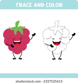 Raspberry. Trace the line game for kids. Educational activity worksheets.
