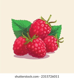 raspberry vector 2d flat color white background