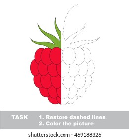 Raspberry in vector to be traced. Restore dashed line and color the picture. Easy educational kid gaming with simple level of difficulty.