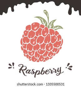 Raspberry vector illustration, berry clipart. Raspberry vintage vector illustration for logo, design. Doodle raspberry in chocolate for menu, package. Retro berry clipart, raspberry isolated vector