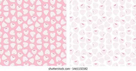 Raspberry vector illustration. Two seamless patterns of fresh berries. Cartoon illustration for background, texture or decoration.