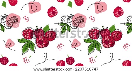 Raspberry vector pattern. One continuous line art drawing of raspberry pattern.