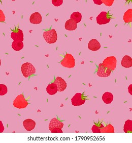 Raspberry vector. Repeating cute fruits. Timeless background. Trendy summer background. Vector bright print for fabric or wallpaper.