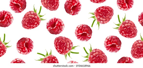 Raspberry Vector Seamless Pattern. Berry Background