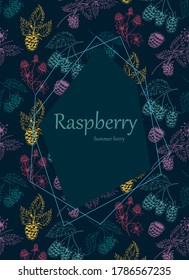 Raspberry vector seamless pattern. Isolated berry branch sketch. Summer fruit engraved style illustration. Detailed hand drawn vegetarian food. Great for label, poster, print