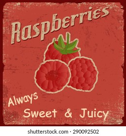 Raspberry vintage grunge poster, vector illustration