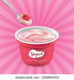 Copa Yogurt de frambuesa sobre los gráficos de fondo