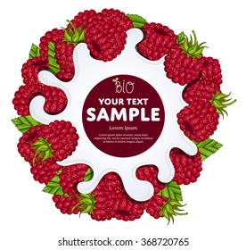 Raspberry with yogurt splash isolated on white background.