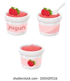 raspberry, yogurt, vector illustration