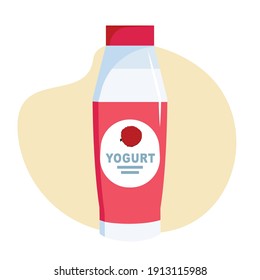 Raspberry yogurt. 
Vector illustration with dairy product in a glass bottle.