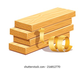 Rasped wooden boards and filings sawdusts. Eps10 vector illustration. Isolated on white background