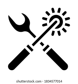 rasper and hole punch for eyelets and buttons glyph icon vector. rasper and hole punch for eyelets and buttons sign. isolated contour symbol black illustration