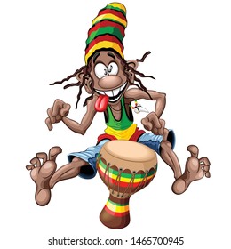 Rasta Bongo Musician funny cool cartoon character vector illustration
