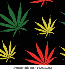 Rasta Cannabis Leaves Seamless Pattern, Hemp Weed Leaves Surface Pattern, Marijuana Repeat Pattern Background for Textile Design, Fabric Printing, Stationary, Packaging or Background  