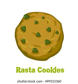 Rasta cookie. Marijuana and biscuit. Reggie food. Narcotic sweets. Jamaican dessert. Rastafarians treat