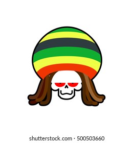 Rasta death. Rastafarian dreadlocks skull and beret. Grim Reaper. ganja skeleton