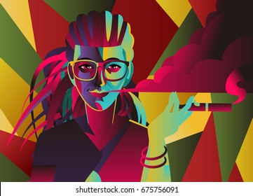 rasta dreadlocks hipster girl with vaporizer