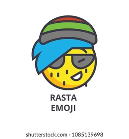 rasta emoji vector line icon, sign, illustration on background, editable strokes