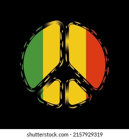 Rasta flag with a silhouette peace symbol. Vector colored background.