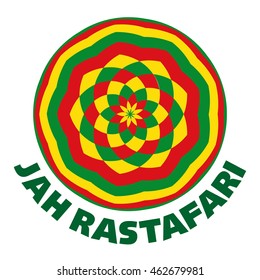 Rasta logo in rastafarian colours, round shape, vector illustration