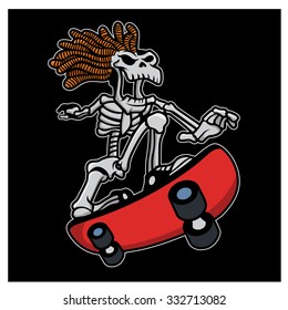 Rasta skeleton skateboarding, vector