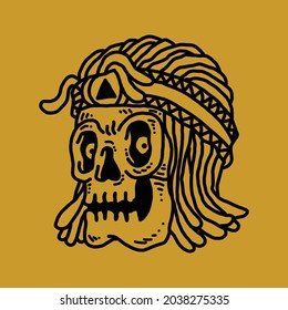 Rasta skull with funky headband and dreadlocks