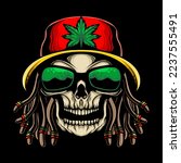 Rasta skull head vector illustration design with hat and dreadlocks